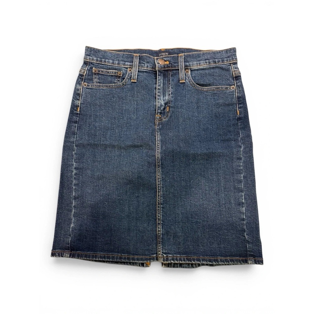 J.Crew Denim Mid Pencil Skirt Women's Size 2  Medium Wash Classic Straight Skirt
